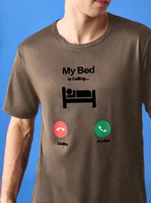年轻休闲“我的床”图案舒适套头 T 恤，男士家居服 - 彩色 - 查看 5