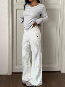 CovetEZ 女式纯色麻花针织休闲宽松毛衣裤 - 白色 - 查看 4