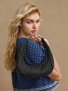 MOTF PREMIUM WOMEN SOLID COLOR WOVEN CHIC COMMUTER SHOULDER BAG