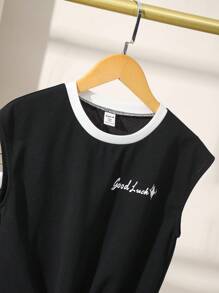 Conjunto de verano informal de top corto sin mangas con estampado de letras y falda larga para adolescentes