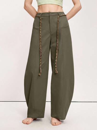 Arave 时尚百搭复古休闲纯色曲腿裤