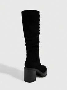 Daringsoles Giày bốt cao đến đầu gối đế dày có khóa kéo bên hông thời trang dành cho nữ, phù hợp để mang hàng ngày - màu đen - Xem 5