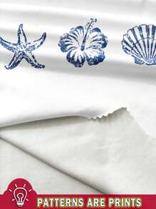 SHEIN EZwear Top canotta casual da donna senza schiena con collo alto, design estivo da spiaggia con stampe di conchiglie, stelle marine, fiori di ibisco