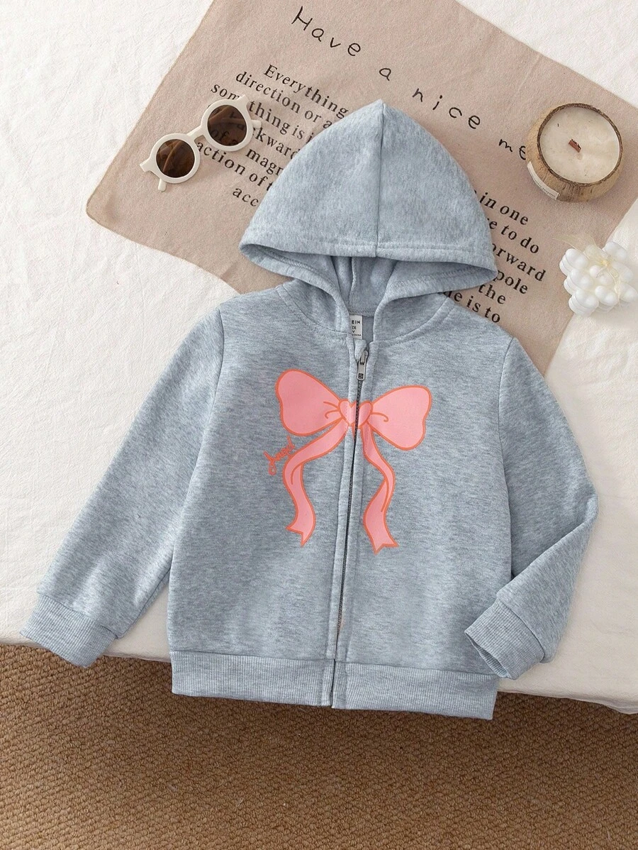 Genkimix Kids Girls' Jacket Hoodie Sweatshirt With Zipper, Butterfly Print, Versatile Top, Autumn/Winter Girls Hoodie Zipper Girls Bow Hoodie Kids Hoodies Girls Fall - Light Grey - View 1
