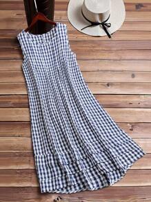 EMERY ROSE Plaid Sleeveless Plus Size Dress, Summer - Navy Blue - View 1