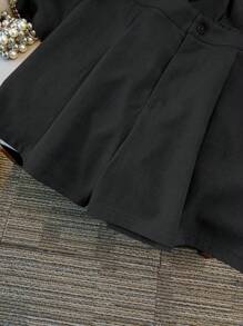 GlowEve CURVE Plus Size Women Casual Commuter Simple Solid V-Neck Button Front Vest And Shorts 2 Pieces Set - Black - View 6