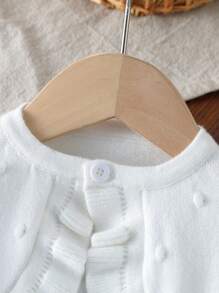 SHEIN Vintaside Kids Áo len cardigan tay dài cho bé gái, áo len tay bồng ngắn cổ choàng và áo trắng đa năng phù hợp mặc vào mùa xuân/thu, mặc hàng ngày, đi học, đi chơi, du lịch - trắng - Xem 3