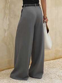 DAZY 女士宽松阔腿裤，休闲长裤，秋季商务装 - 灰色 - 查看 2