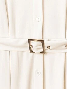 Elenzga Plus Size Women Elegant Collared Waist Cinched Solid Color Minimalist Dress, Suitable For Commute, Daily Wear, Dates, And Gatherings - White - View 7