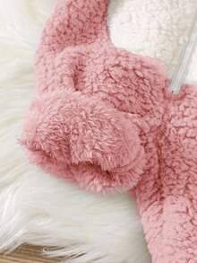 新生男婴可爱考拉图案连帽刺绣3D泡泡耳抓绒连体衣，秋冬 - 淺粉色 - 查看 5