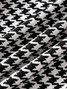 SHEIN MOD 女士长袖单排扣优雅黑白千鸟格大衣（秋冬） - 黑與白 - 查看 3