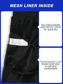 Zalmeno 男士字母和棋盘格印花抽绳腰沙滩短裤 - 黑色 - 查看 5