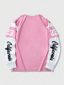 ROMWE MEN Prep 男式美国城市名称标语图案印花运动二合一T恤 - 粉色 - 查看 2