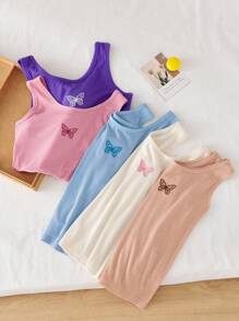 5件套女童简约优雅甜美蝴蝶刺绣舒适汗衫 - 彩色 - 查看 4