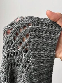 Áo len chui đầu họa tiết kim cương rỗng cỡ lớn dành cho nữ, phù hợp với trang phục nghỉ dưỡng mùa xuân, mùa hè, mùa thu - Xám - Xem 6