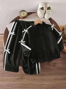 Kleine Mädchen T-Shirt Set, Perlschwarz Skorts, Weißes T-Shirt Trainingsanzug Trainingsanzug Schwarz Trainingsanzug 2-teiliges Trainingsanzug Set Winter Trainingsanzug Trainingsanzug Schwarz Trainingsanzug Trainingsanzug Set 2-teiliges Trainingsanzug Set - Pink - Übersicht 3