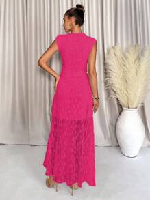 Lavishia 女式无袖长款蕾丝连衣裙，适合婚礼、春夏季 - 玫紅色 - 查看 2