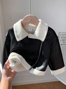 SHEIN جاكيت فرو صناعي مبطنة للبنات الرضع في فصلي الخريف والشتاء بألوان متباينة