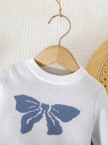 SHEIN Crew Neck Langarm Set Kleid, Schleifen Dekor gestreifte Manschette, lebendiger Rock Stil