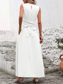 SHEIN Clasi Overlapping Pleated Cinched Waist Solid Color Sleeveless Dress For Women