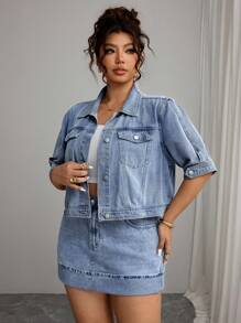 Elenzga 大码浅色水洗休闲牛仔夹克 - 淺色水洗藍 - 查看 7