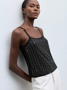 Maija Women's Summer Rivet Decor Loose Camisole Y2k Clothes Country Concert Top Going Out Tops Coquette Club Outfits Women Sexy  Studded Top Eyelet Top For Women Studded Tank Top Sequin Top Rhinestone Top Tops For Going Out Halloween Clothes Women Tank Tops Women - Black - View 5