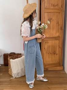 Hapijoa 青少年女孩日常休闲牛仔背带连体裤 - 藍色 - 查看 4