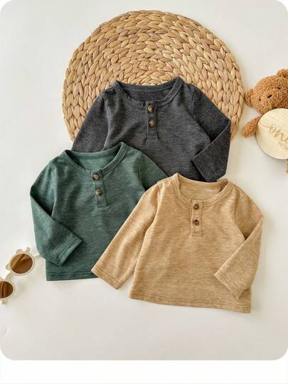3件套新生儿休闲可爱纯色针织长袖上衣