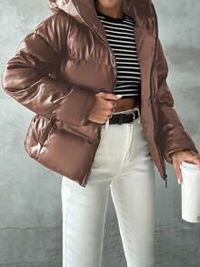 EURMUSE Ladies' Hooded Padded Coat - Brown - View 5