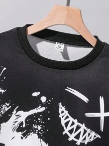 Tween Boys Funny Smiling Face Print Hoodie Set, Suitable For Street Wear And Theme Parties Chic Outfits For Autumn/Winter Fall