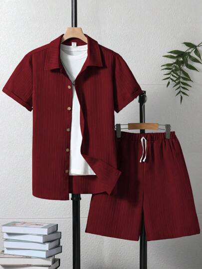 Set de 2 piezas (Camiseta de manga corta y pantalones cortos casuales de unicolor) para adolescentes (niños)