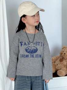 DAZY Young Girl Casual Letter Pattern Sweater, Autumn/Winter - Grey - View 4