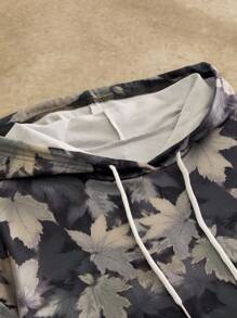 Manfinity NXTstreet 男士休闲枫叶印花宽松落肩连帽衫 树叶印花连帽衫 树叶连帽衫 花卉连帽衫 迷彩连帽衫 自然连帽衫，适合秋冬 - 彩色 - 查看 4