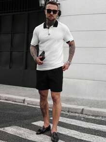 Manfinity Homme 夏季时尚菱形纹理 Polo 衫套装，新品上市，适合休闲、居家、通勤，是送给男朋友或丈夫的绝佳礼物。男士黑白纹理 Polo 衫套装，男士 Polo 衫套装，畅销男士短裤套装，男士两件套服装，男士高尔夫衬衫，男士纯色 Polo 衫和短裤套装，休闲简约，适合日常穿着，男士两件套休闲两件套休闲套装休闲加大两件套服装 - 彩色 - 查看 5