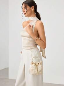 SHECARRY 链条细节仿珍珠装饰晚装包 - 米色 - 查看 7