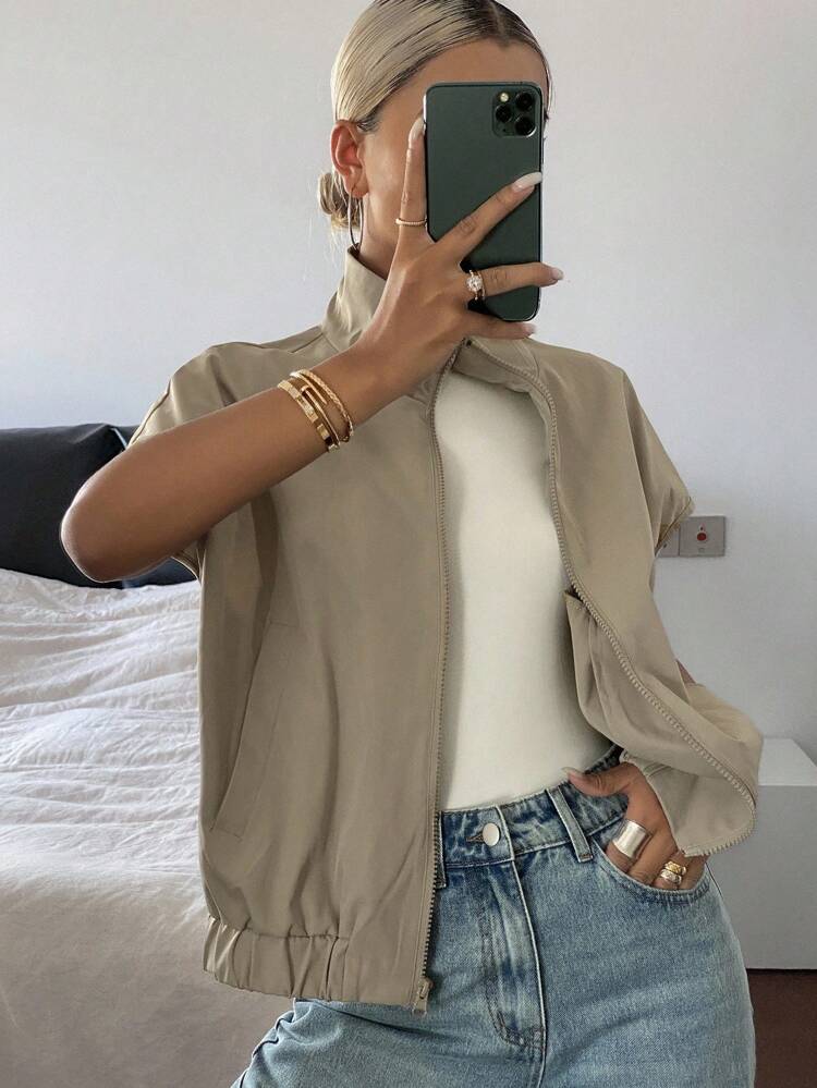 Women's Sleeveless Casual Stand Collar Zip Up Jacket Thin Outerwear Vest