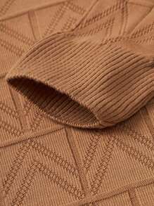 EURMUSE Men Rib Knit Geometrical Pattern Crew Neck Regular Sweater - Camel - View 5