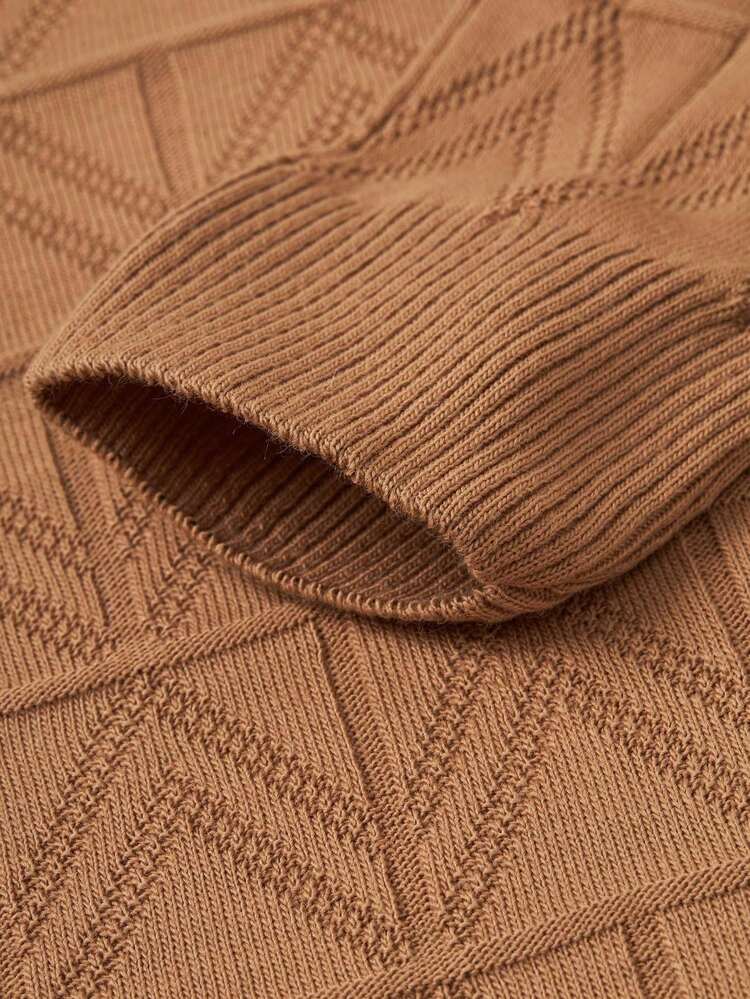 EURMUSE 男士罗纹针织几何图案圆领常规毛衣 - 駝色 - 查看 5