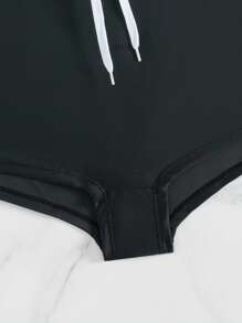 Manfinity KASUA Men's Beach Vacation Palm Tree Print Drawstring Swim Trunks Men Black Swim Trunks Men Swim Shorts - Black - View 3