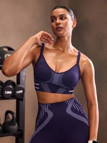 Powerista Sujetador deportivo de rayas para uso diario y fitness para mujeres - Azul - Ver 3