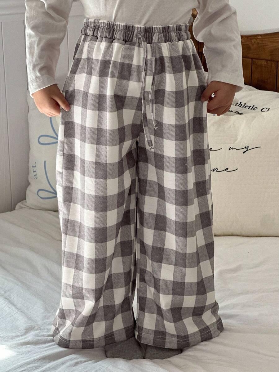 DAZY 年轻女孩休闲宽松格子裤家居服秋冬 - 灰色 - 查看 1