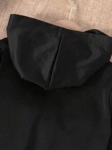 SHEIN Playful Pals 2 件幼儿男童连帽衫套装，秋冬新款长袖连帽卫衣和裤子套装，黑色连帽白色撞色拉链卫衣和黑色裤子，舒适休闲装适合日常穿着，兄弟姐妹套装 - 黑色 - 查看 6