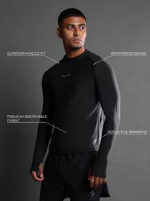 SUMWON Camiseta de entrenamiento de manga larga de alto rendimiento atlético con agujeros para los pulgares, ajuste de compresión, tela transpirable que absorbe la humedad para correr, ejercicio y fitness
