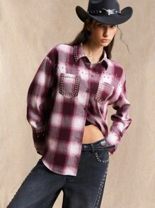 Easelle 红白格子串珠女式梭织衬衫 - 彩色 - 查看 6