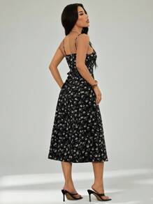 SHEIN PETITE Black Woven Floral Women Camisole Dress