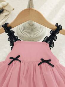 新生女宝宝可爱优雅夏季粉色蝴蝶结肩带连体衣 - 彩色 - 查看 5