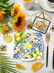 20PCS Blue Tile Lemon Paper Napkins Summer Fruit Disposable Napkins Lemon Print Decorative Napkins Suitable For Party Supplies Table Decorations - Multicolor - View 4