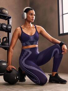 Powerista Sujetador deportivo de rayas para uso diario y fitness para mujeres - Azul - Ver 6
