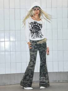 Paul Frank X ROMWE Y2K Kpop 做旧复古美式街头印花短袖连帽衫 - 白色 - 查看 11