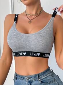 EasyFave 女士字母和心形印花罗纹休闲文胸